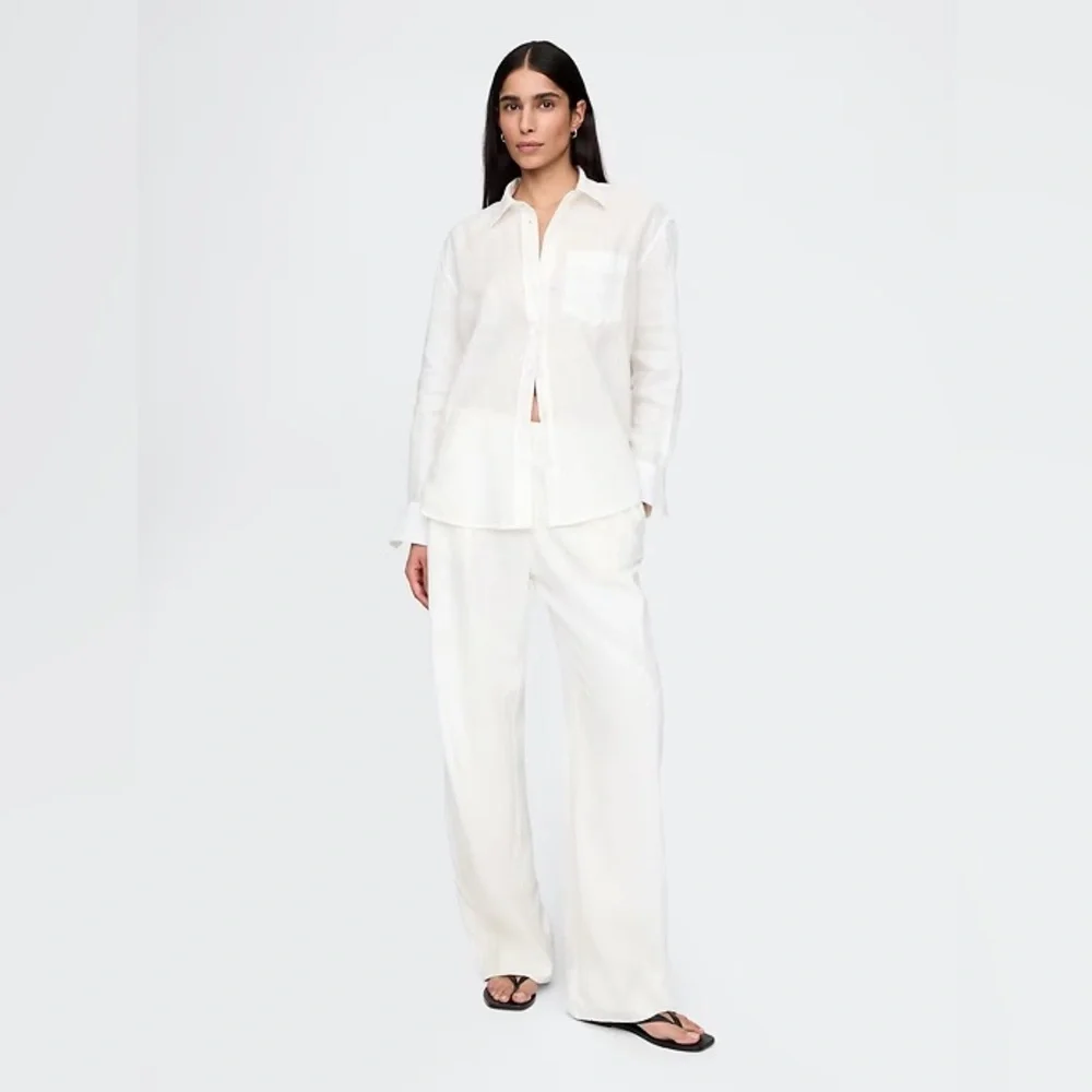 NWT! GAP Off White Linen-Blend Easy Wide-Hem Pants - Multiple🩷 #713975